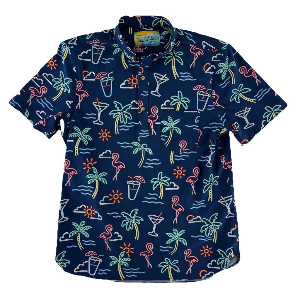 Chubbies Weekend The Nutter Polo Shirt Mens Large Hawaiian Tropical Flamingo
